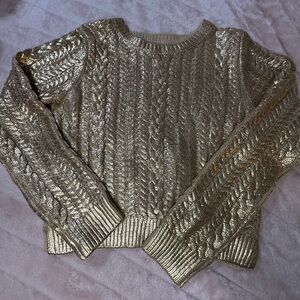 Girls Rachel Zoe Shimmering Gold Cable Knit Sweater